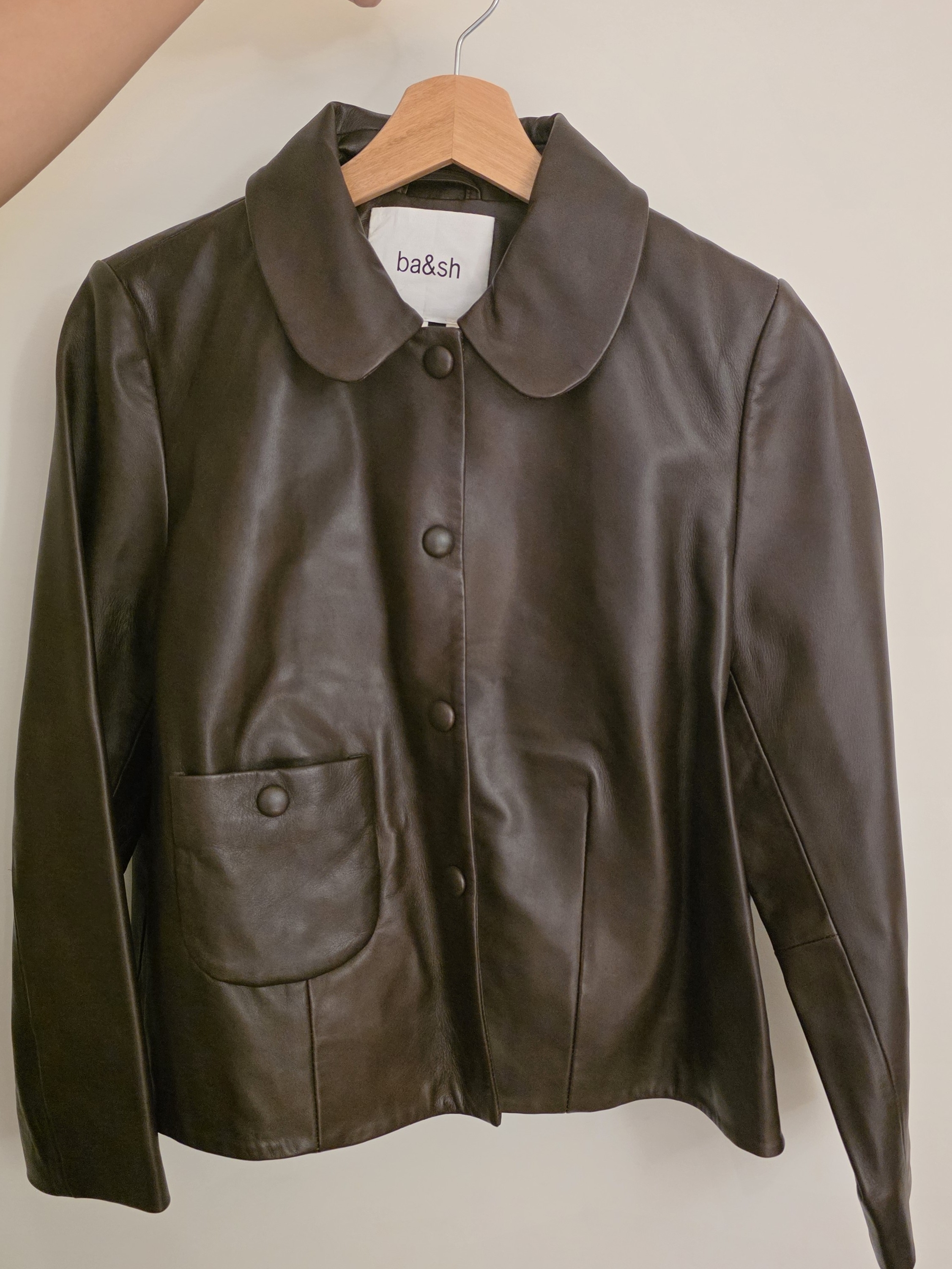 Ba&Sh Milos Chocolate Brown Leather Button-Front Jacket